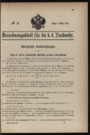 Verordnungsblatt für die Kaiserlich-Königliche Landwehr 18710404 Seite: 1