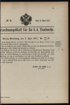 Verordnungsblatt für die Kaiserlich-Königliche Landwehr 18710411 Seite: 1