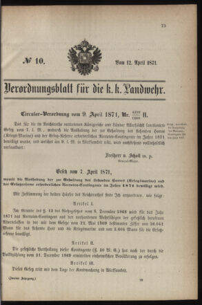 Verordnungsblatt für die Kaiserlich-Königliche Landwehr 18710412 Seite: 1