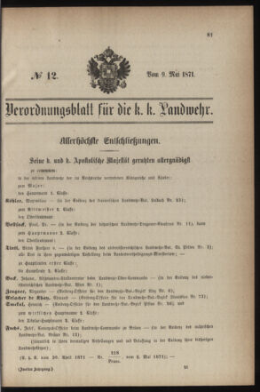 Verordnungsblatt für die Kaiserlich-Königliche Landwehr 18710509 Seite: 1