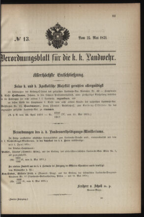 Verordnungsblatt für die Kaiserlich-Königliche Landwehr 18710525 Seite: 1