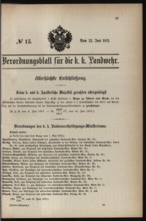 Verordnungsblatt für die Kaiserlich-Königliche Landwehr 18710622 Seite: 1