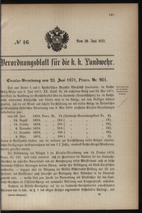 Verordnungsblatt für die Kaiserlich-Königliche Landwehr 18710630 Seite: 1