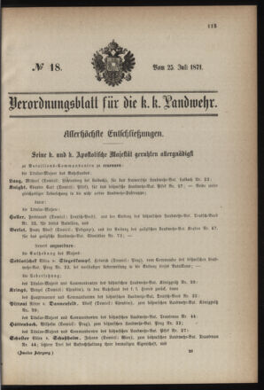 Verordnungsblatt für die Kaiserlich-Königliche Landwehr 18710725 Seite: 1