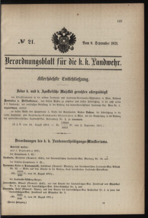 Verordnungsblatt für die Kaiserlich-Königliche Landwehr 18710909 Seite: 1