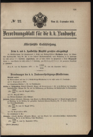 Verordnungsblatt für die Kaiserlich-Königliche Landwehr 18710925 Seite: 1