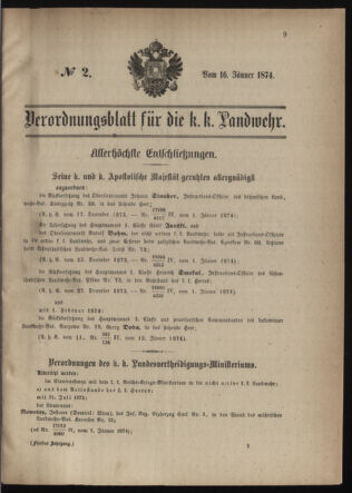 Verordnungsblatt für die Kaiserlich-Königliche Landwehr 18740116 Seite: 1