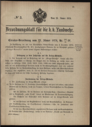 Verordnungsblatt für die Kaiserlich-Königliche Landwehr 18740125 Seite: 1