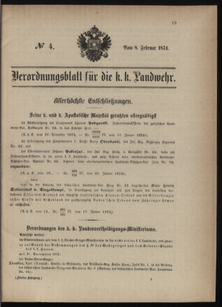 Verordnungsblatt für die Kaiserlich-Königliche Landwehr 18740208 Seite: 1