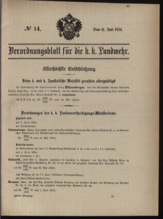 Verordnungsblatt für die Kaiserlich-Königliche Landwehr 18740611 Seite: 1