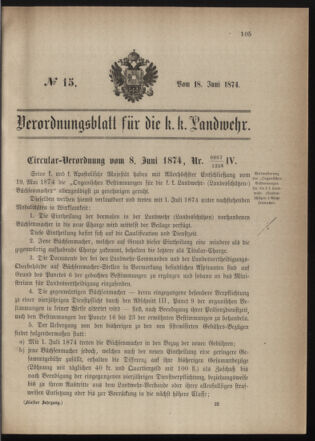 Verordnungsblatt für die Kaiserlich-Königliche Landwehr 18740618 Seite: 1