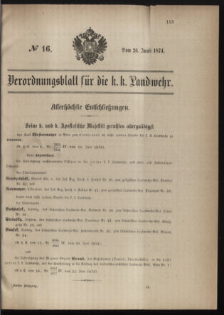 Verordnungsblatt für die Kaiserlich-Königliche Landwehr 18740626 Seite: 1