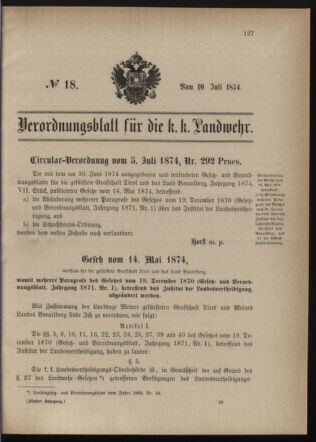 Verordnungsblatt für die Kaiserlich-Königliche Landwehr 18740710 Seite: 1