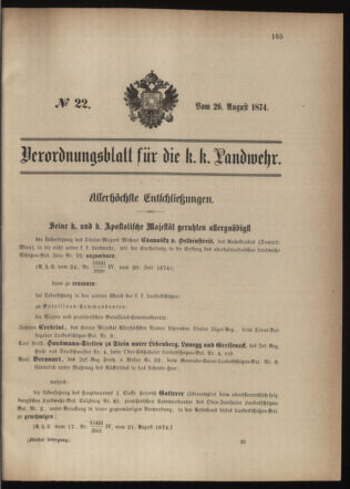 Verordnungsblatt für die Kaiserlich-Königliche Landwehr 18740826 Seite: 1