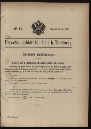 Verordnungsblatt für die Kaiserlich-Königliche Landwehr 18741028 Seite: 1