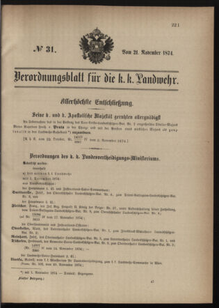 Verordnungsblatt für die Kaiserlich-Königliche Landwehr 18741121 Seite: 1