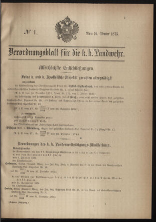 Verordnungsblatt für die Kaiserlich-Königliche Landwehr 18750110 Seite: 1