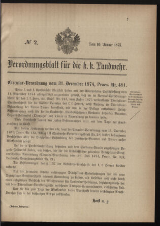 Verordnungsblatt für die Kaiserlich-Königliche Landwehr 18750110 Seite: 7