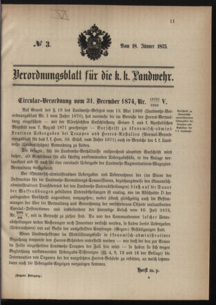 Verordnungsblatt für die Kaiserlich-Königliche Landwehr 18750118 Seite: 1