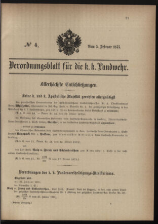 Verordnungsblatt für die Kaiserlich-Königliche Landwehr 18750205 Seite: 1