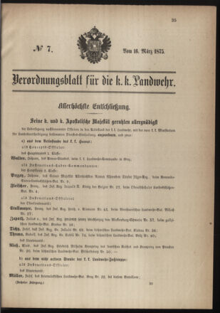 Verordnungsblatt für die Kaiserlich-Königliche Landwehr 18750316 Seite: 1