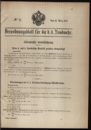 Verordnungsblatt für die Kaiserlich-Königliche Landwehr 18750331 Seite: 1