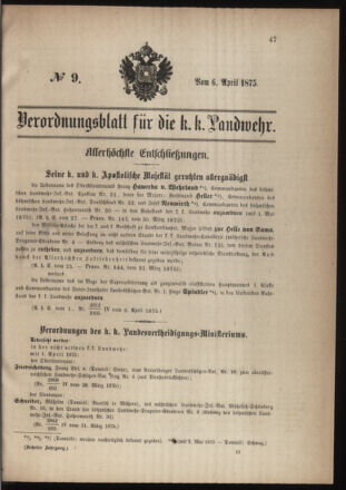 Verordnungsblatt für die Kaiserlich-Königliche Landwehr 18750406 Seite: 1