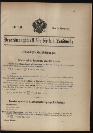 Verordnungsblatt für die Kaiserlich-Königliche Landwehr 18750415 Seite: 1