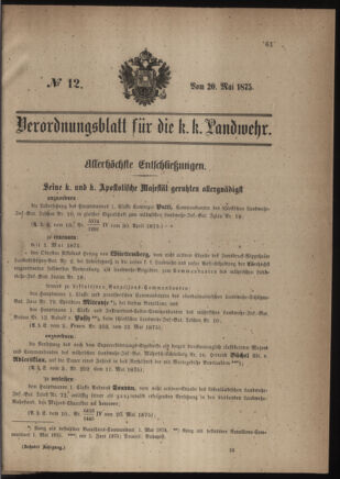 Verordnungsblatt für die Kaiserlich-Königliche Landwehr 18750520 Seite: 1