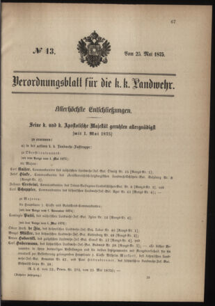 Verordnungsblatt für die Kaiserlich-Königliche Landwehr 18750525 Seite: 1