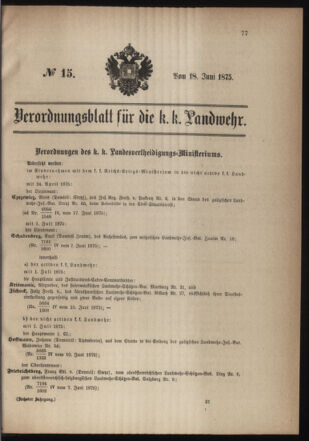 Verordnungsblatt für die Kaiserlich-Königliche Landwehr 18750618 Seite: 1