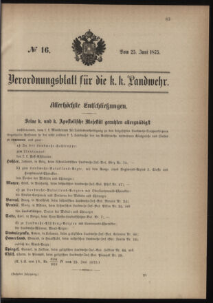 Verordnungsblatt für die Kaiserlich-Königliche Landwehr 18750625 Seite: 1