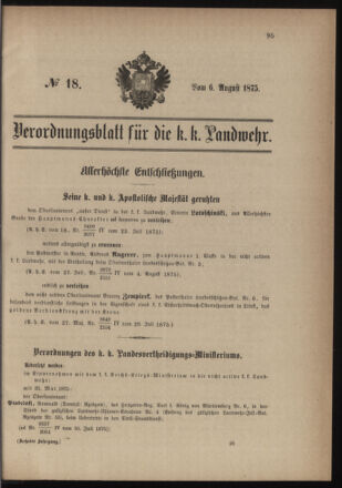 Verordnungsblatt für die Kaiserlich-Königliche Landwehr 18750806 Seite: 1