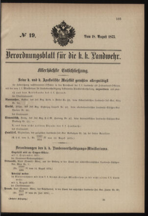 Verordnungsblatt für die Kaiserlich-Königliche Landwehr 18750818 Seite: 1