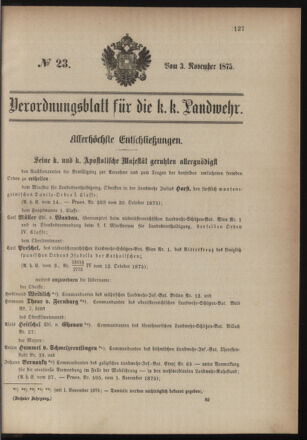 Verordnungsblatt für die Kaiserlich-Königliche Landwehr 18751103 Seite: 1