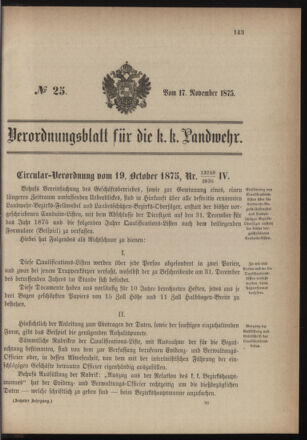 Verordnungsblatt für die Kaiserlich-Königliche Landwehr 18751117 Seite: 1