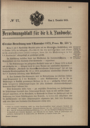 Verordnungsblatt für die Kaiserlich-Königliche Landwehr 18751202 Seite: 1