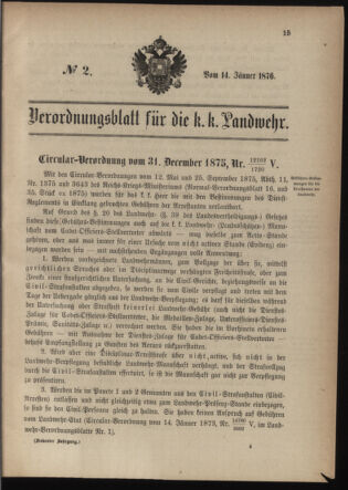 Verordnungsblatt für die Kaiserlich-Königliche Landwehr 18760114 Seite: 1