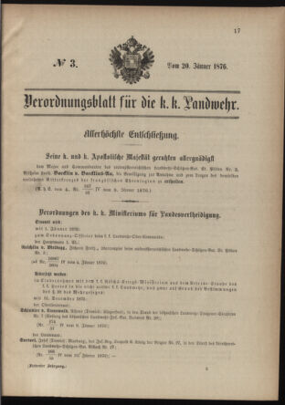 Verordnungsblatt für die Kaiserlich-Königliche Landwehr 18760120 Seite: 1