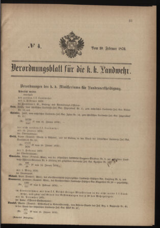 Verordnungsblatt für die Kaiserlich-Königliche Landwehr 18760210 Seite: 1