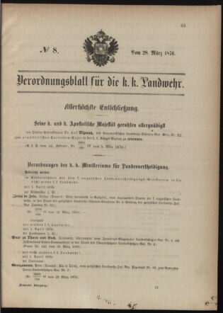 Verordnungsblatt für die Kaiserlich-Königliche Landwehr 18760328 Seite: 1