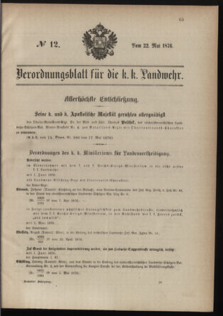 Verordnungsblatt für die Kaiserlich-Königliche Landwehr 18760522 Seite: 1