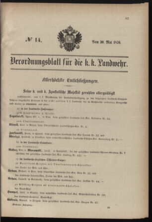 Verordnungsblatt für die Kaiserlich-Königliche Landwehr 18760530 Seite: 1