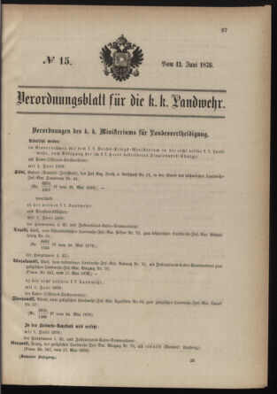 Verordnungsblatt für die Kaiserlich-Königliche Landwehr 18760613 Seite: 1