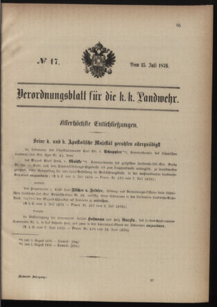 Verordnungsblatt für die Kaiserlich-Königliche Landwehr 18760715 Seite: 1