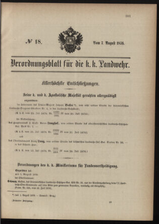 Verordnungsblatt für die Kaiserlich-Königliche Landwehr 18760807 Seite: 1