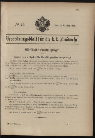 Verordnungsblatt für die Kaiserlich-Königliche Landwehr 18761027 Seite: 1