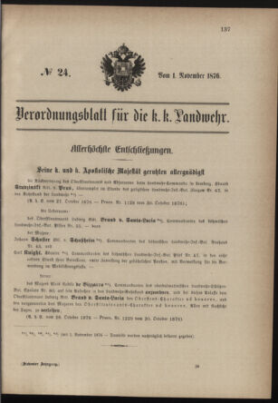 Verordnungsblatt für die Kaiserlich-Königliche Landwehr 18761101 Seite: 1