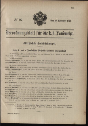 Verordnungsblatt für die Kaiserlich-Königliche Landwehr 18761118 Seite: 1