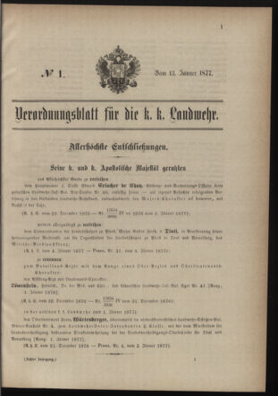 Verordnungsblatt für die Kaiserlich-Königliche Landwehr 18770113 Seite: 1